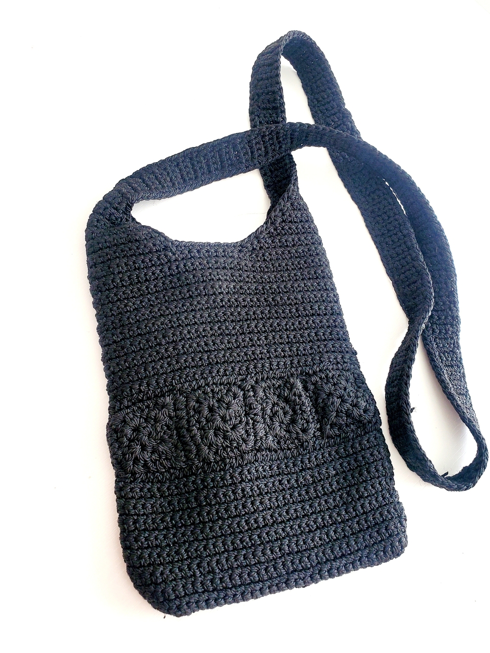 Handcrafted Black Crochet Crossbody Bag